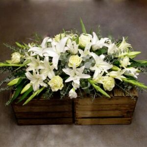 White Lily and Rose Casket Spray