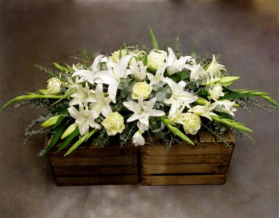 White Lily and Rose Casket Spray