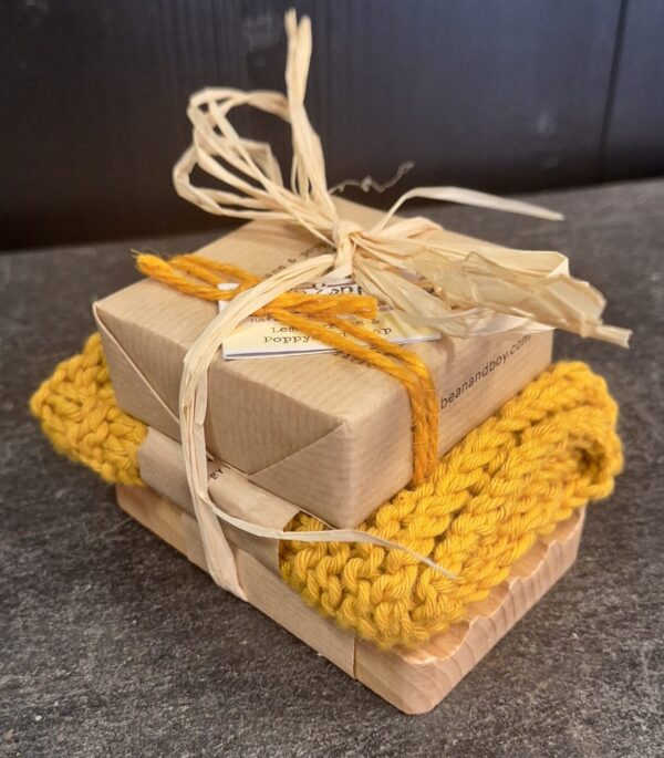 Soap Hamper with Handmade Flannel & Wooden Dish
