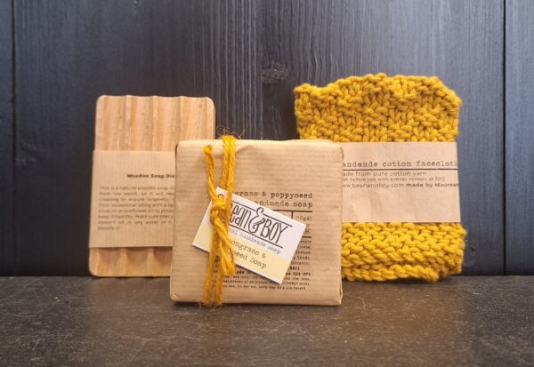 Soap Hamper with Handmade Flannel & Wooden Dish - Image 2